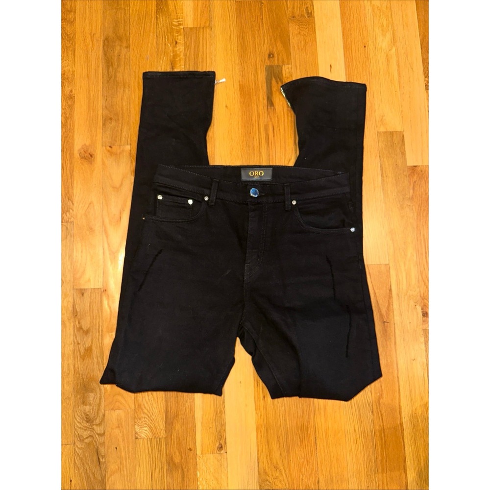 ORO Los Angeles The Noir Everyday Denim Black Stretch Ankle Zip Jeans Size 30x32